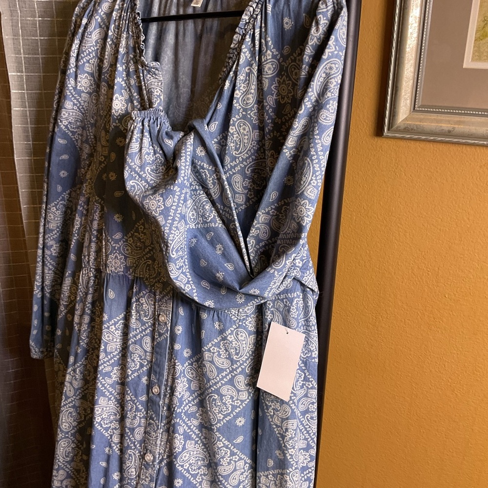 NWT. Daily Threads Long Sleeve Blue Patterned Dress size XL - Picture 6 of 7